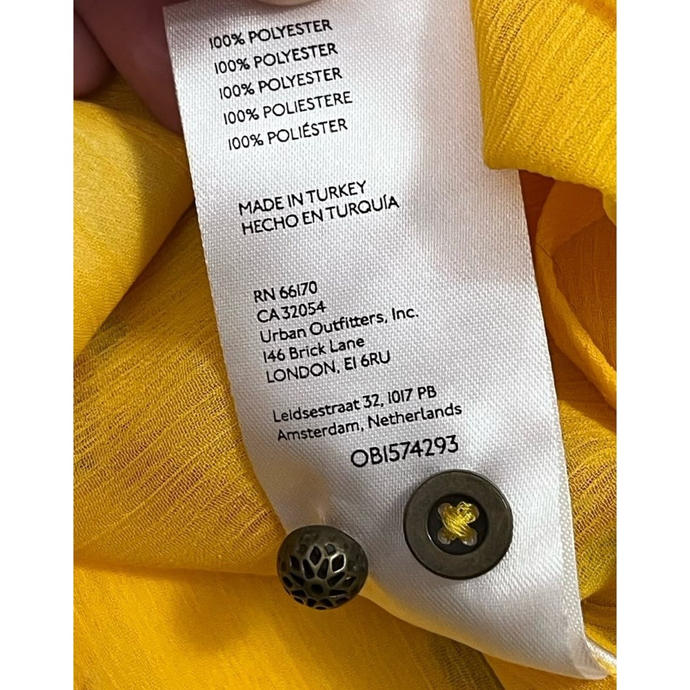 Pilcro Anthropologie Yellow Floral Blouse XL Sheer Button Front Long Sleeve - Picture 9 of 11